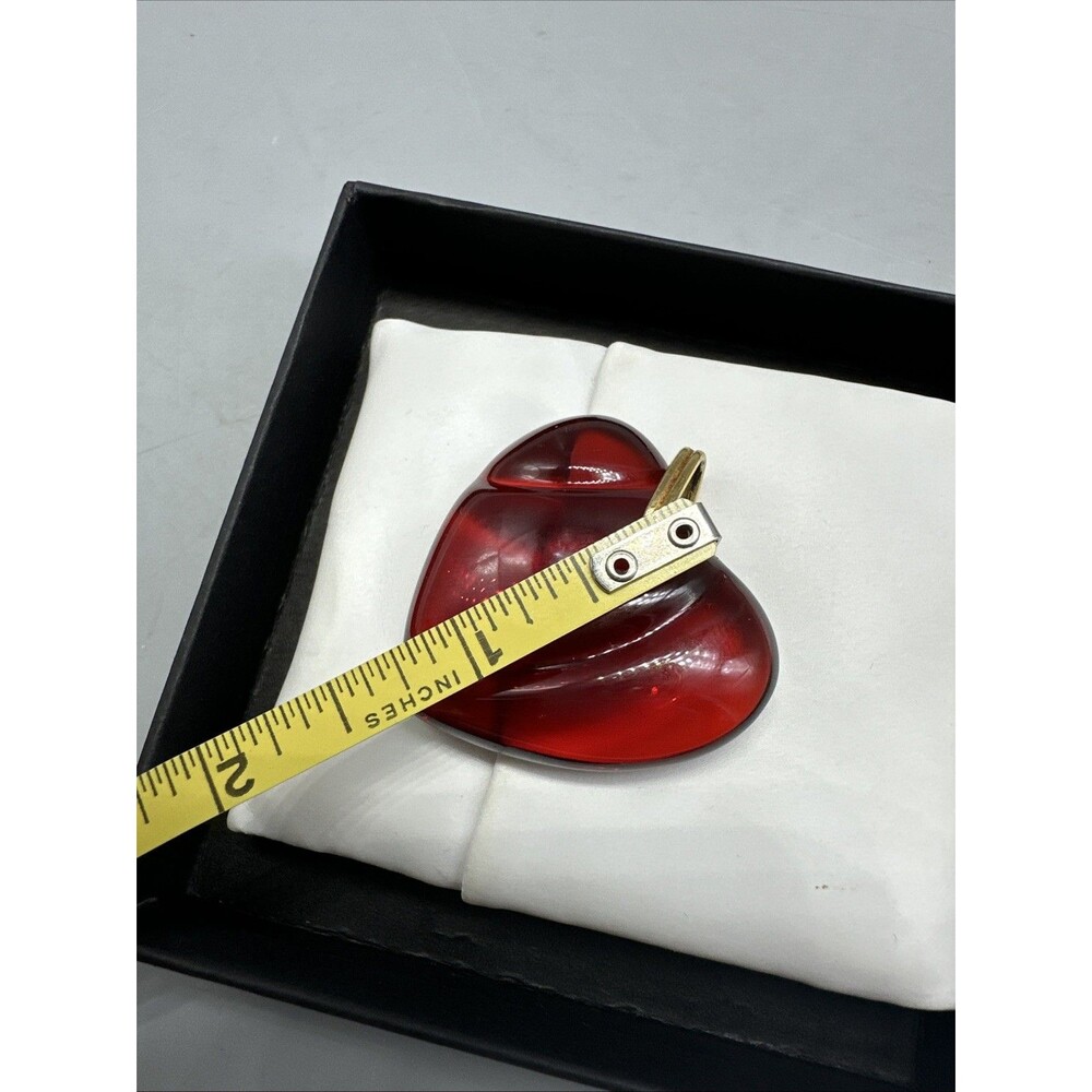 Baccarat France Puffy Wave Red Crystal Heart Pendant Gold Plated Bail READ - Picture 6 of 6